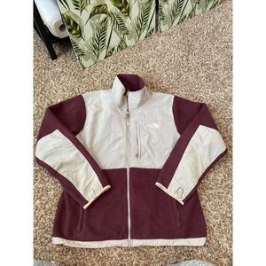 North Face Denali Polartec burgundy- gray Fleece Full Zip Jacket Size XL women